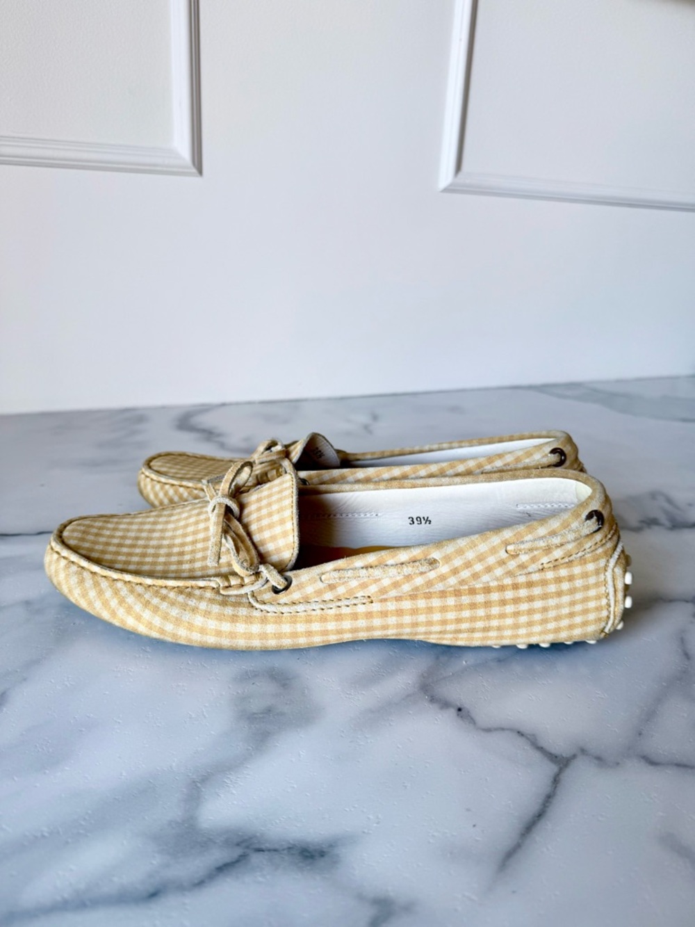 Tod’s Driving Loafer Gingham Leather Suede size 9.5
